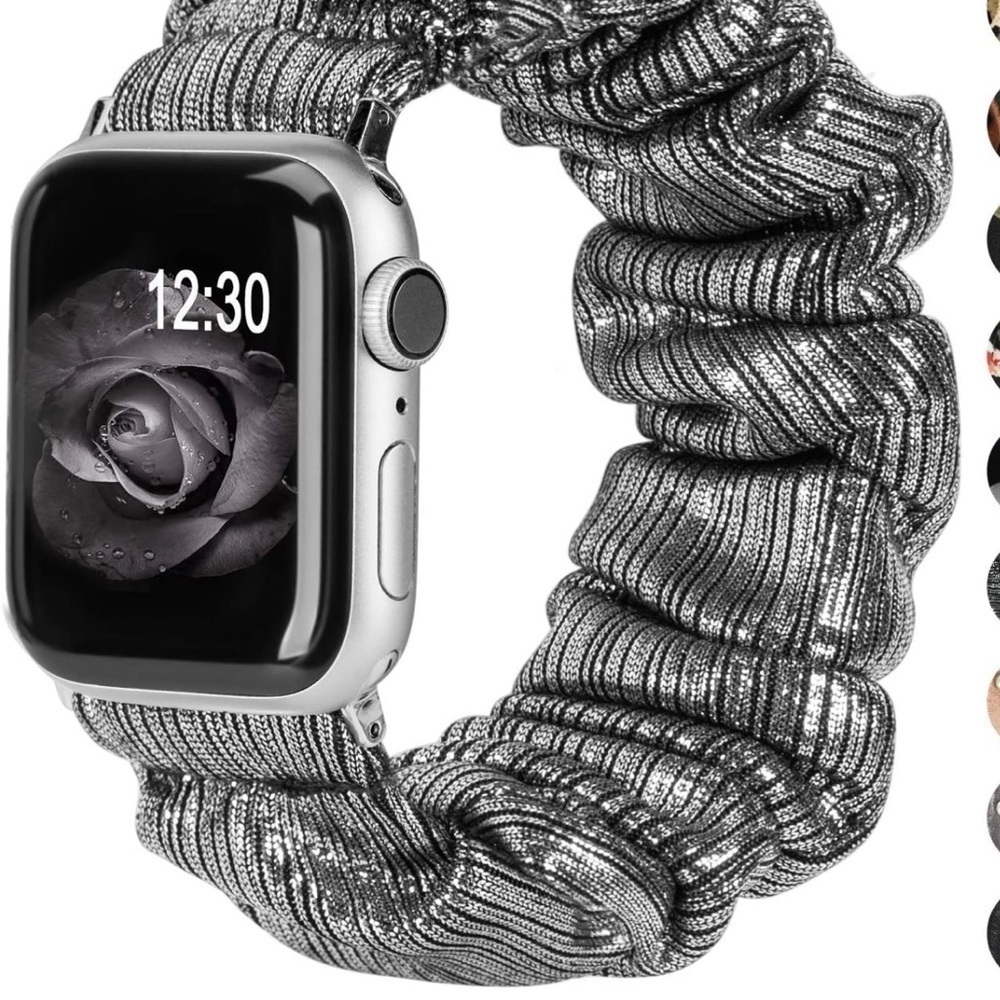 Silver black metallic scrunchy watch band for Apple Watch 38/40 BAND ONLY